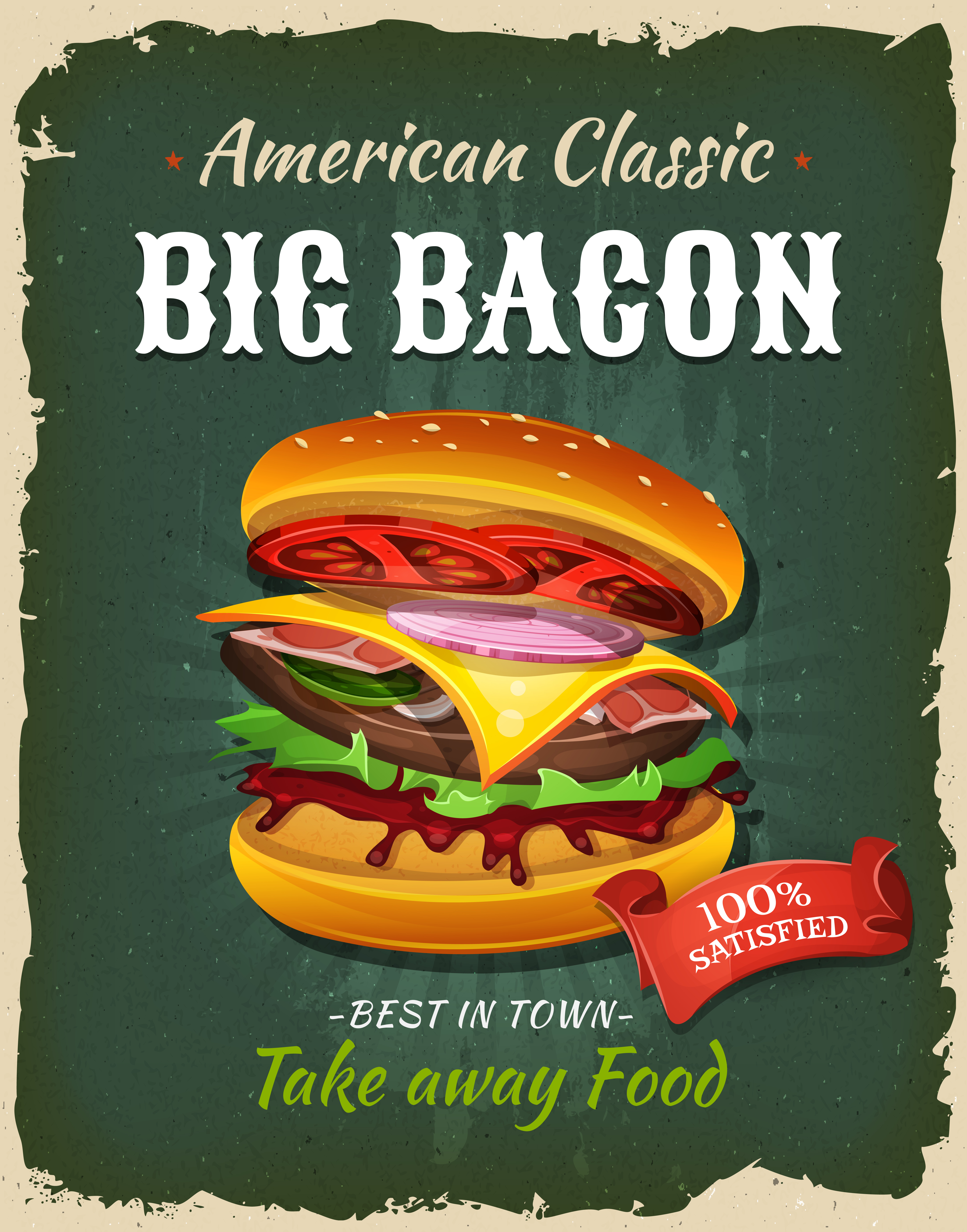 Retro Fast Food Bacon Burger Poster  Download Free 