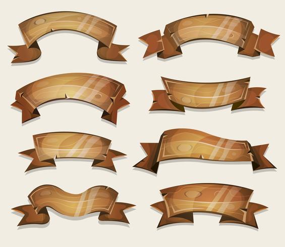 Cartoon Wood Banners And Ribbons For Ui Game vector