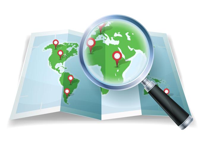 Magnifying Glass On World Map vector