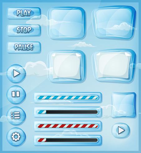 Conjunto de iconos de cristal transparente para juego de interfaz de usuario vector