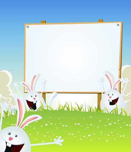 Spring Easter Bunnies Message On Wood Sign vector