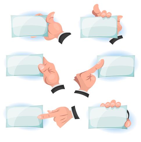 Comic Hands Holding tarjetas de identificación signos vector