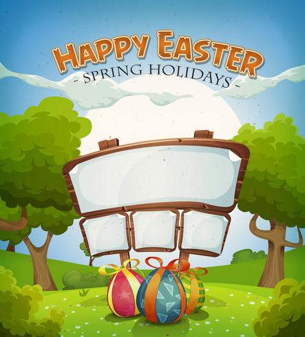 Easter Holidays And Spring Landscape With Sign vector