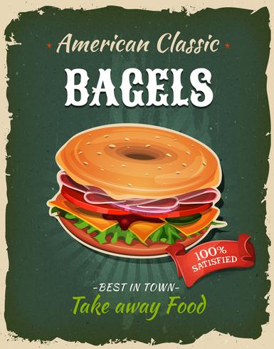 Retro Fast Food Bagel Poster vector