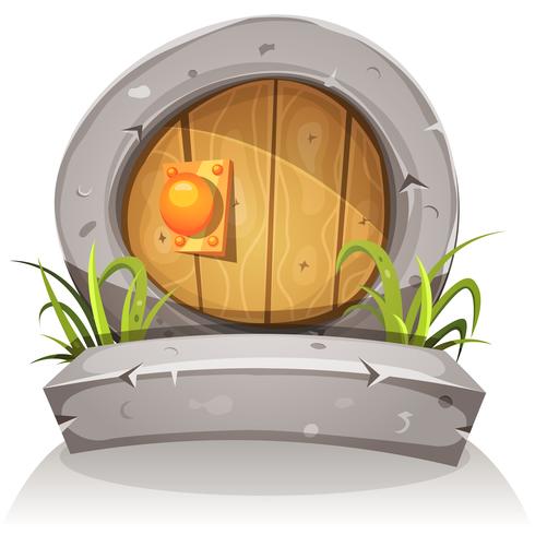 Cartoon Wooden And Stone Hobbit Door For Ui Game vector