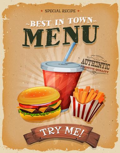 Grunge And Vintage Fast Food Menu Poster vector