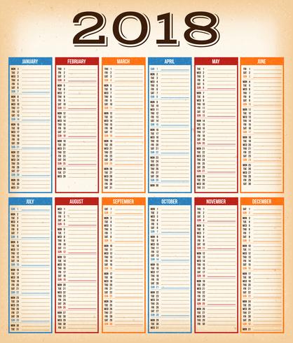 Calendario de diseño vintage para el año 2018 vector