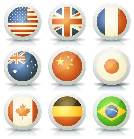 Glossy Flags Icons Set vector