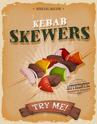 Cartel de los pinchos del kebab del Grunge y del vintage vector