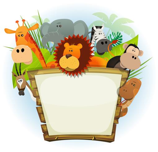 Wild Animals Zoo Wood Sign vector