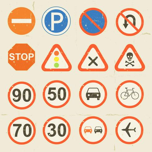 Road Signs Grunge Retro Set vector