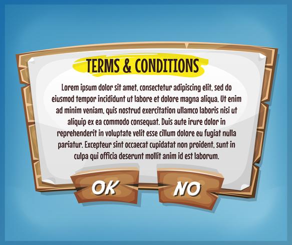 Wood Terms And Conditions Agreement Panel For Ui Game vector