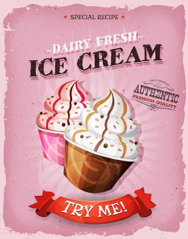 Cartel del postre del helado del Grunge y del vintage vector