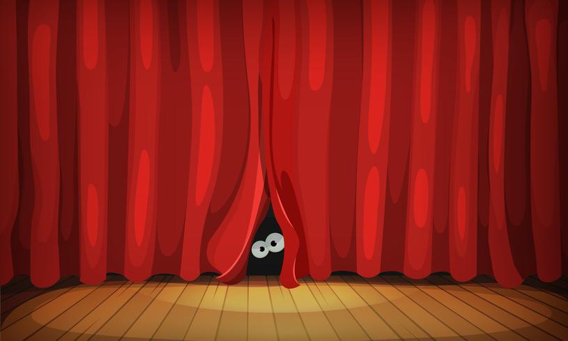 Eyes Behind Red Curtains On Wood Stage vector