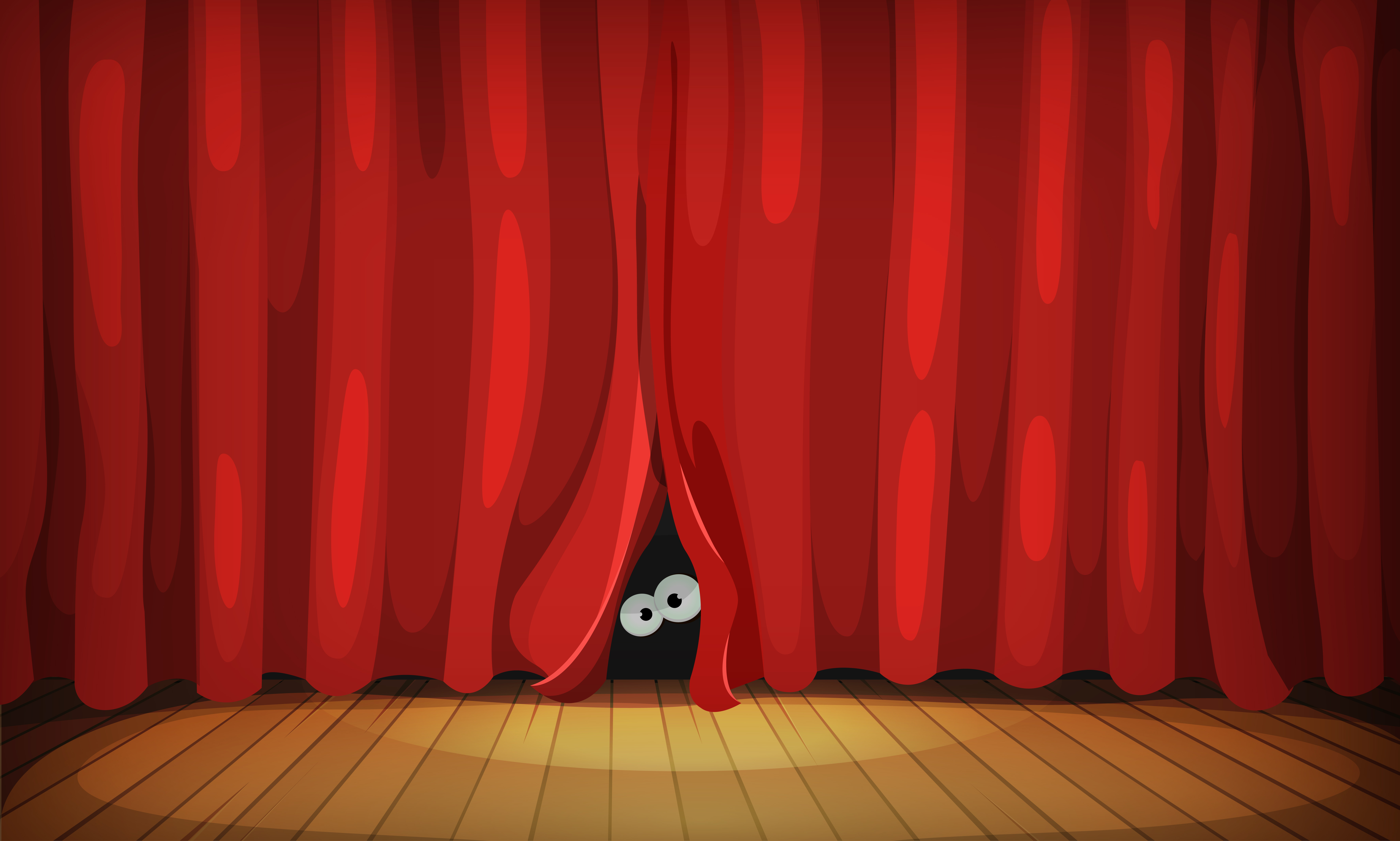 Eyes Behind Red Curtains On Wood Stage 265390 Vector Art at Vecteezy