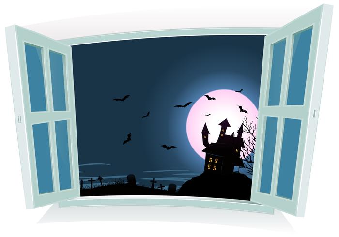 Paisaje de halloween por la ventana vector