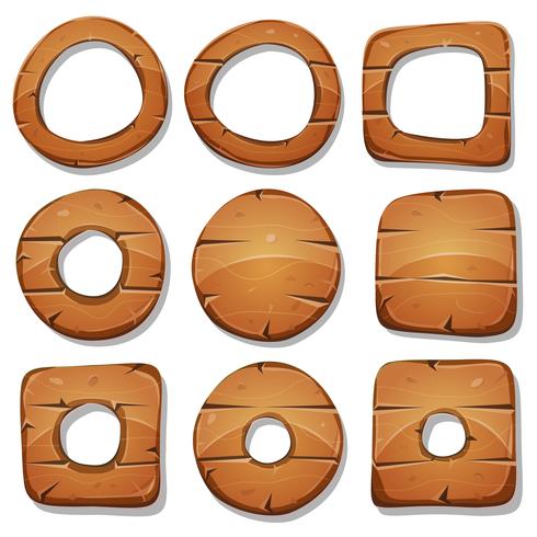 Anillos de madera, círculos y formas para juego de interfaz de usuario vector