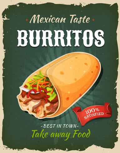 Retro Fast Food Mexican Burritos Poster vector