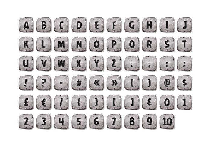 Alphabet Font Set On Rock Signs For Ui Game vector