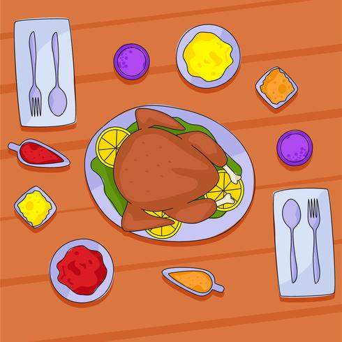 thanksgiving table overhead vector