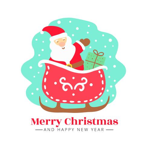 Cute Santa With Gift And Sled vector