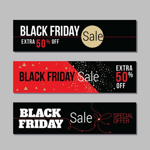 Set of Abstract Black Friday Sales Background Horizontal Banners vector