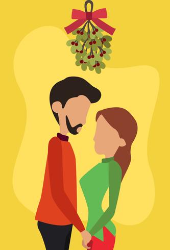 Pareja, posición, debajo, muérdago vector