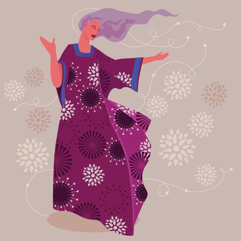 Elegante mujer de moda Kaftan disfrutando y divirtiéndose vector