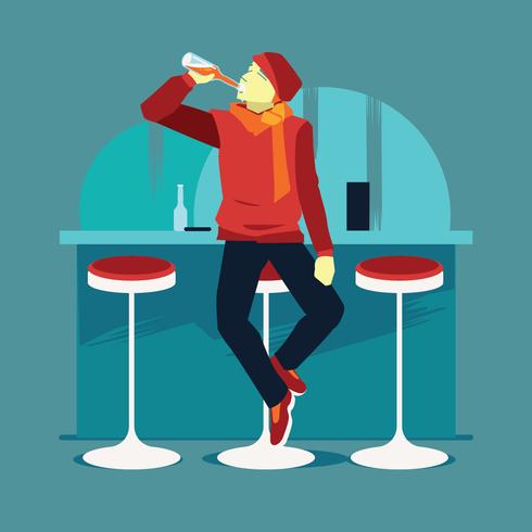 Happy Young Man Drinking Beer from Glass at Bar or Pub vector