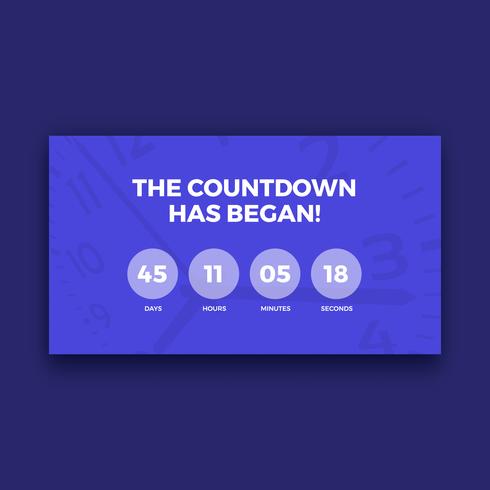 Countdown timer screen, purple color vector