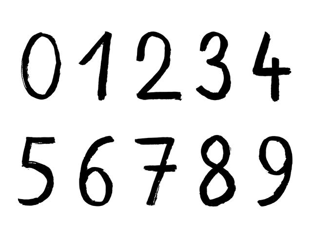 Handwritten numbers on white background, brusk stroke vector