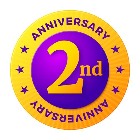 Second Anniversary badge, gold celebration label, vector