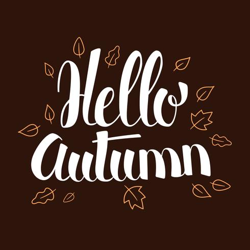 Hola otoño, diseño de banner de temporada de caligrafía, ilustración vector