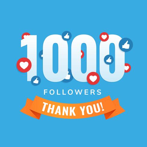 1000 followers, social sites post, greeting card vector