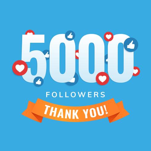 5000 seguidores, publicación en redes sociales, tarjeta de felicitación. vector