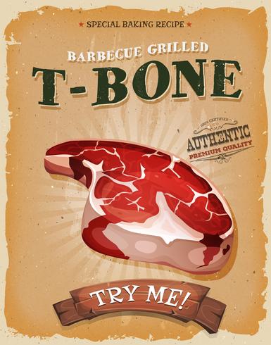 Grunge And Vintage T-Bone Steak Poster vector