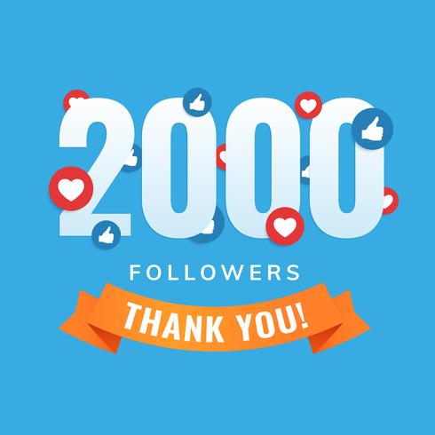 2000 followers, social sites post, greeting card vector