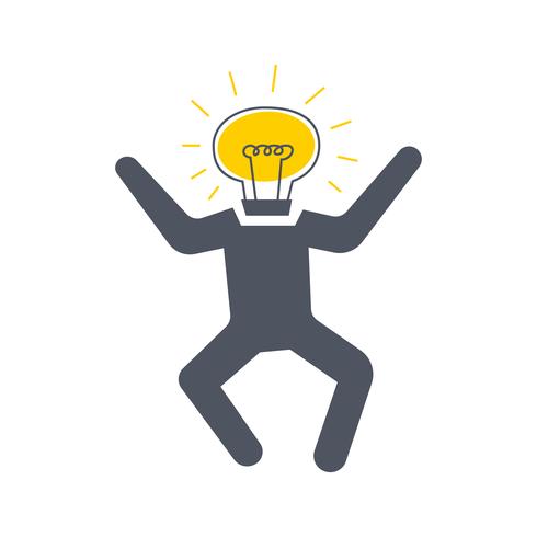 Man with a bulb instead of a head jumping, New idea concept vector