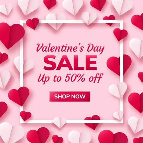 Valentines day background with paper origami hearts divided into half. vector