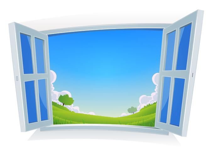 Paisaje de primavera o verano junto a la ventana vector