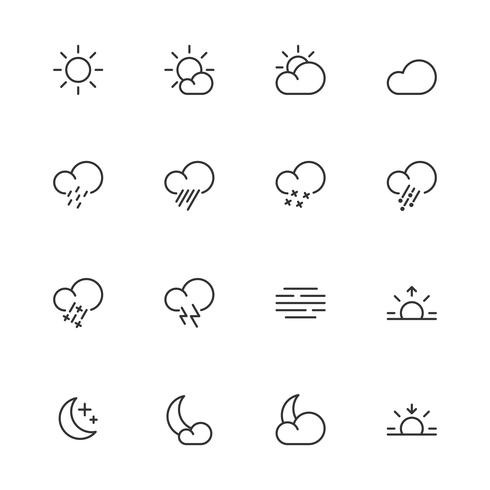 Iconos del tiempo, símbolos de línea simple de meteorología, ilustración vector