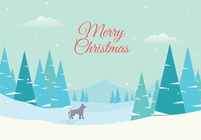 Winter Forest Landscape with Lettering of Merry Christmas vector