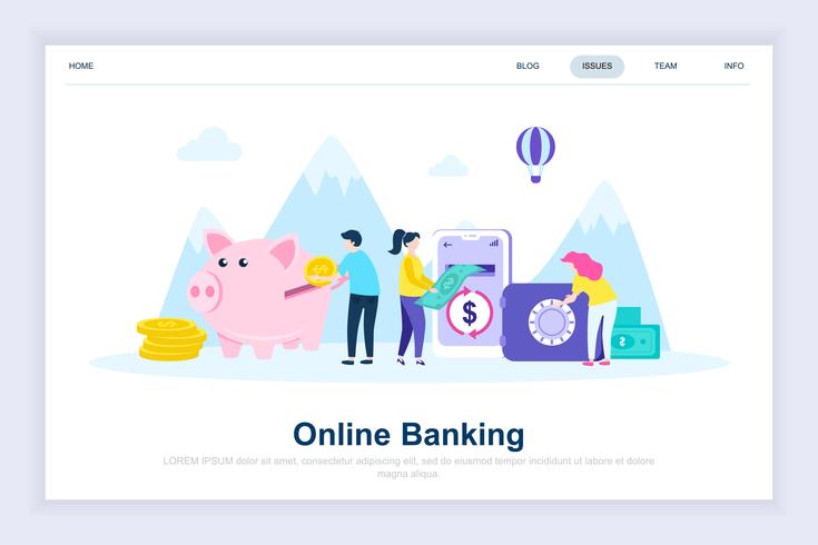 Banca en línea moderno concepto de diseño plano vector