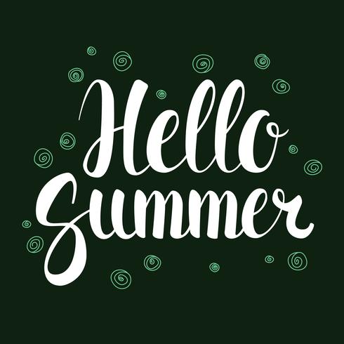 Hola verano, diseño de banner de temporada de caligrafía, ilustración. vector