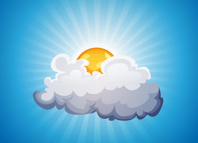 Fondo de cielo con sol y nubes vector