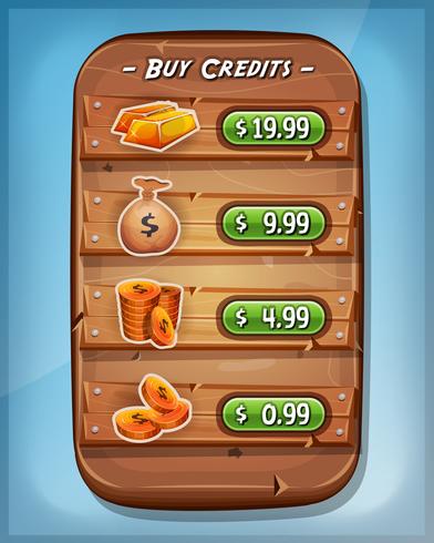 Interfaz de compra de créditos para el juego de Ui vector