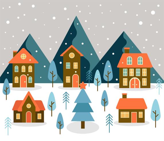 Winter Village Scenery Vector