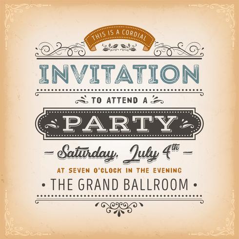 Vintage Invitation To A Party Card vector