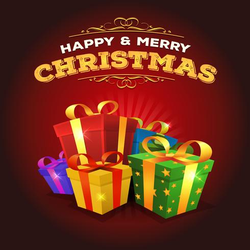 Merry Christmas Background With Stack Of Gifts vector