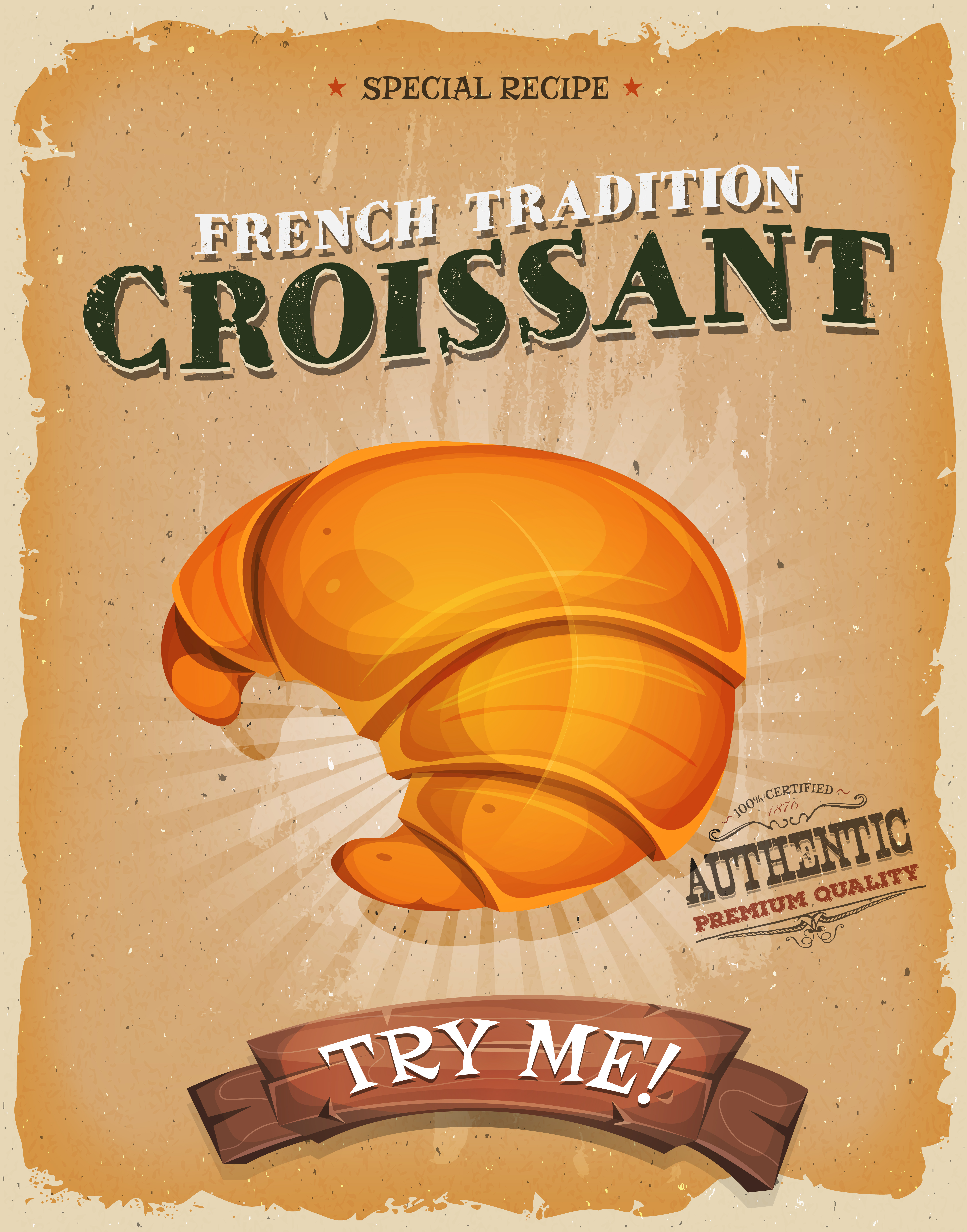 Grunge And Vintage French Croissant Poster 266195 - Download Free